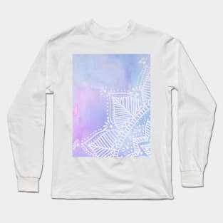 Doodled mandala on watercolor background - lilac Long Sleeve T-Shirt